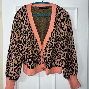 Pink and Black Leopard Print Cardigan